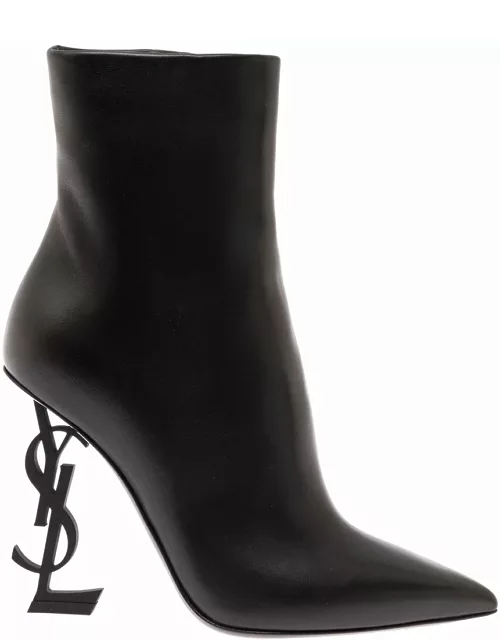 Saint Laurent opyum Black Boots With Cassandre Heel In Leather Woman