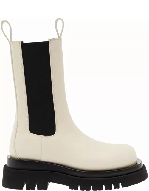 Bottega Veneta bv Lug White Boots With Contrasting Multi-layered Sole In Leather Woman