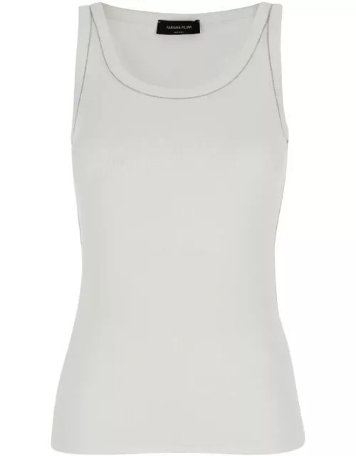 Fabiana Filippi White Tank Top With Chain-detail In Cotton Woman