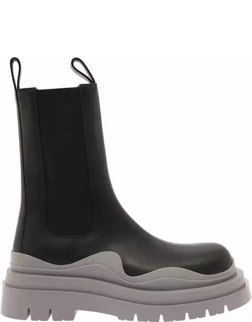 Bottega Veneta chelsea Tire Black Boots With Grey Rubber Sole In Leather Woman