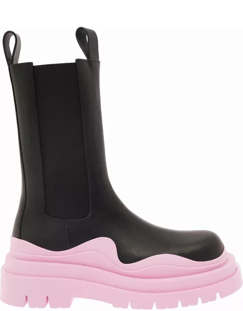 Bottega Veneta chelsea Tire Black Boots With Pink Rubber Sole In Leather Woman