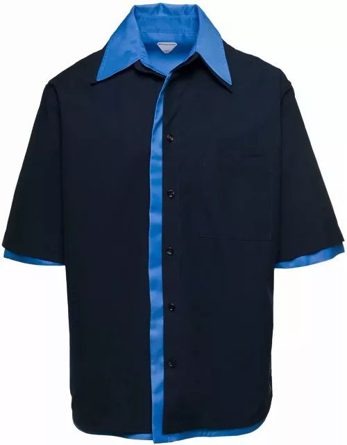 Bottega Veneta Light Blue And Blue Double Layer Shirt With Short Sleeves In Cotton Man