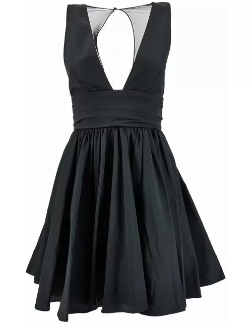 Pinko Mini Black Dress With Pleated Skirt In Taffetà Woman
