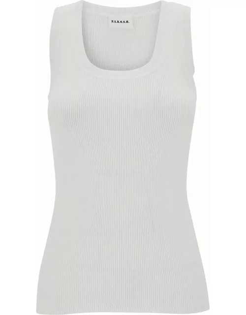 Parosh White Ribbed Tank Top With U Neckline In Cotton Blend Woman