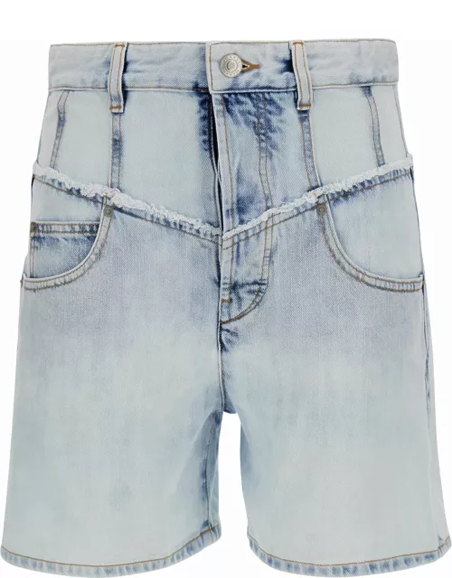 Isabel Marant Light Blue Shorts With Patch Logo And Contrasting Details In Cotton Denim Woman