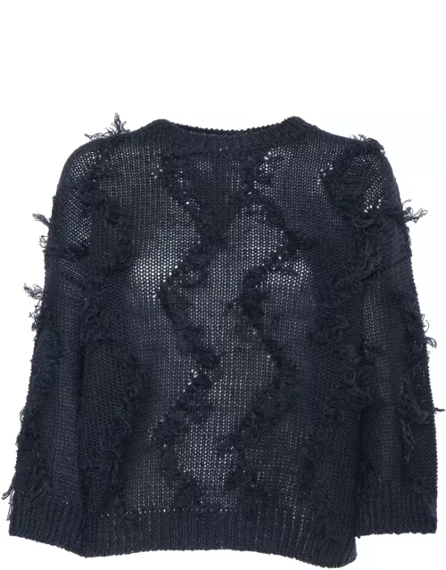 Peserico Black Tricot Sweater With Fringe