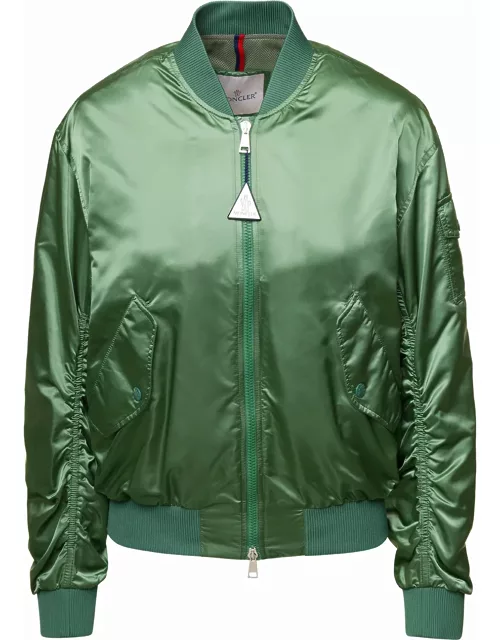 Moncler ter Green Bomber Jacket With Gathered Sleeves In Polyamide Woman
