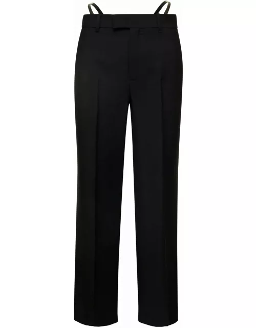 Gucci Black Tailored Pants With Leather Detail With Square G In Mohair And Wool Woman
