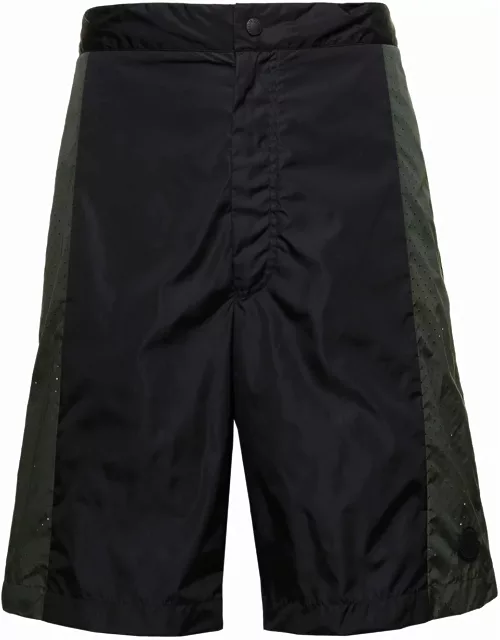 Moncler Black Bermuda Shorts With Tonal Logo Embroidery At The Back In Nylon Man