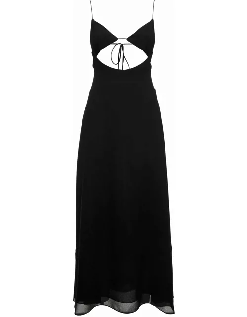 Saint Laurent Black Viscose Crepe Long Dress With Cut Out Detai