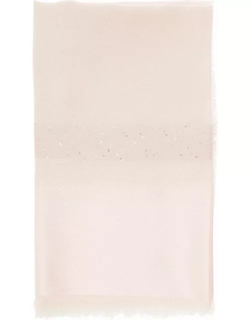 TwinSet Pink Stole With Sequins Embellishment And Oval T Logo In Viscose And Lurex Blend Woman