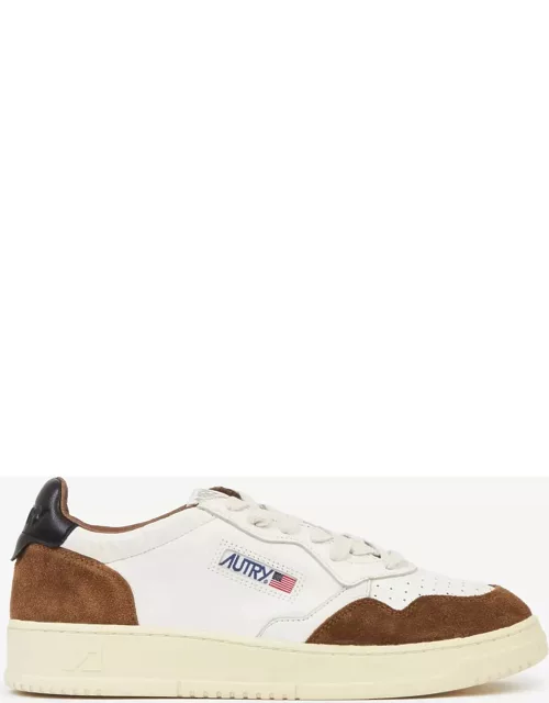 Autry Medalist Low Sneakers In Brown Suede And White Leather