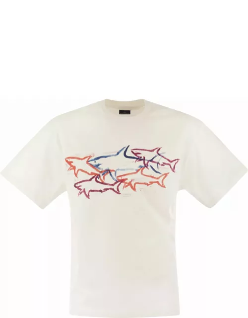 Paul & Shark Cotton T-shirt With Shark Print