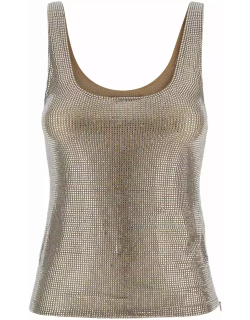 Giuseppe di Morabito Silver/clear Beige Crystals Decoration Wide Neck Tank Top In Womens Technical Fabric