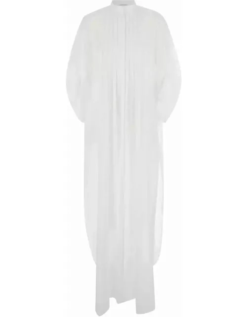 Alberta Ferretti White Chemisier Long Dress With Pleats In Cotton Man