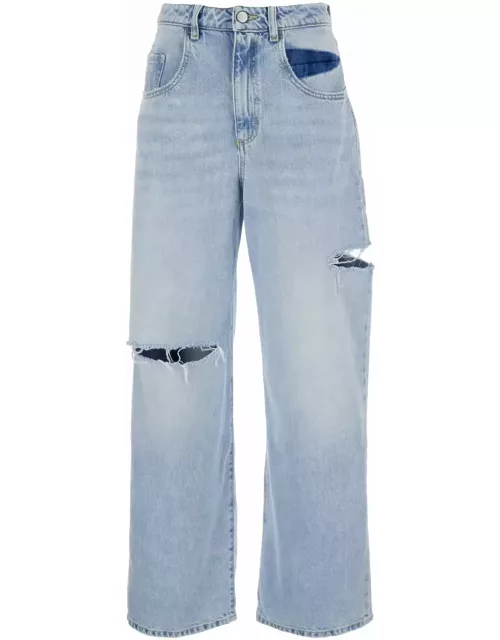 Icon Denim poppy Light Blue Wide Jeans With Cut-out In Cotton Denim Woman