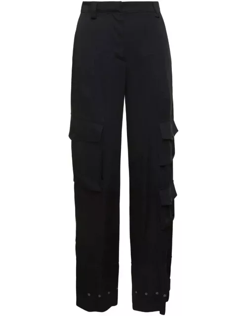 PT01 Black Giselle Cargo Pants In Viscose Woman
