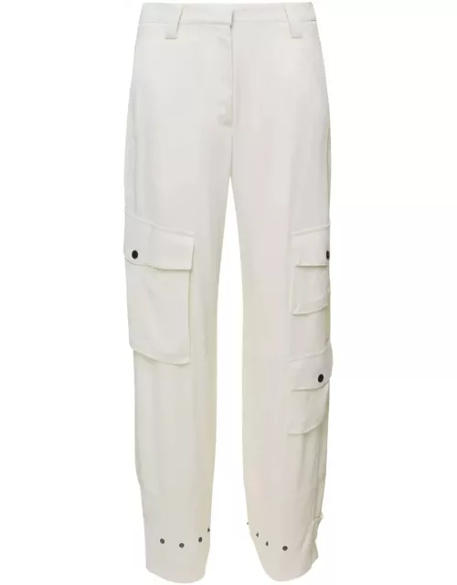 PT01 White Giselle Cargo Pants In Viscose Woman