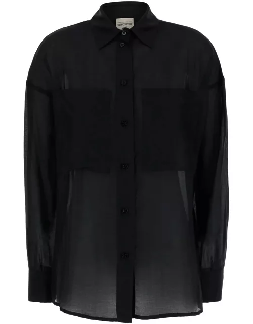 SEMICOUTURE Black Semi-sheer Shirt In Silk Blend Woman