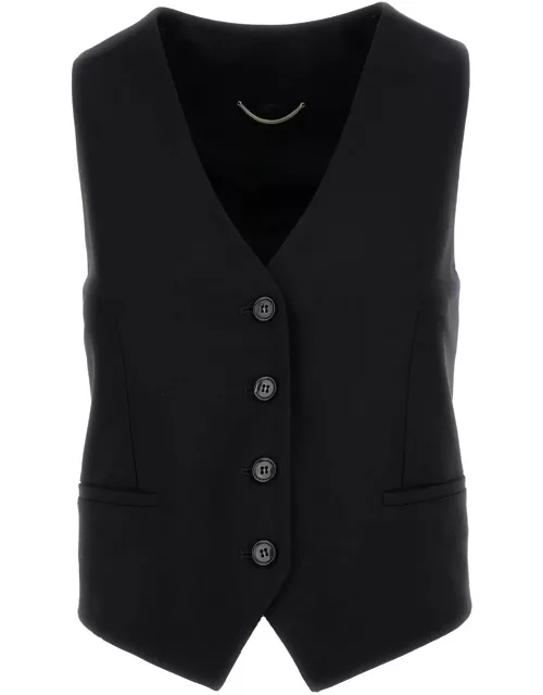 PT01 Black Single-breasted Vest In Wool Man