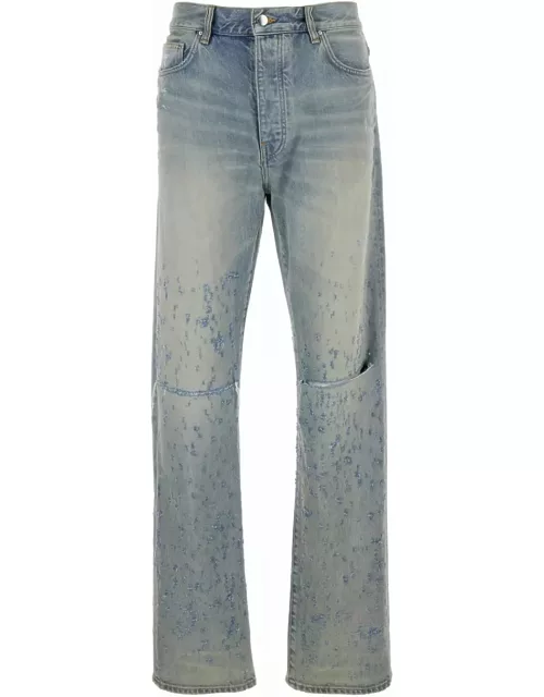 AMIRI Light Blue Destroyed Straight Jeans With Cut-out In Cotton Denim Man