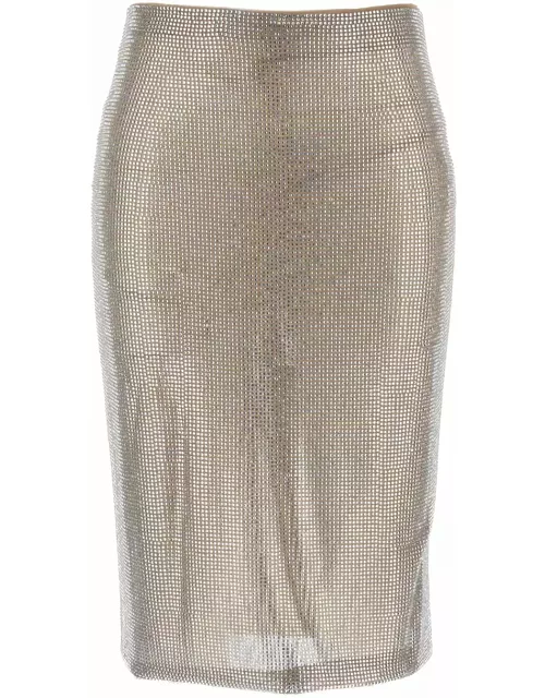 Giuseppe di Morabito Silver Midi Skirt With Crystals Decoration In Technical Fabric Woman