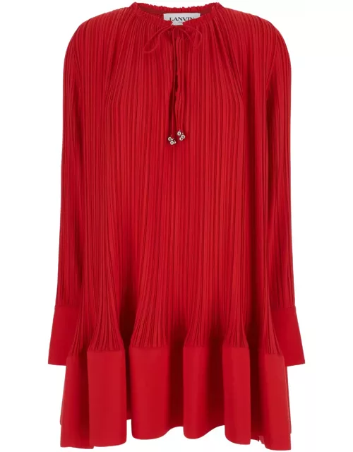 Lanvin Short Dress With Red Pleated Effect In Technical Fabric Woman