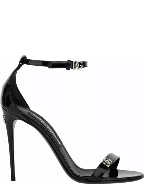 Dolce & Gabbana Black Sandals With Dg Logo Detail In Patent Leather Woman