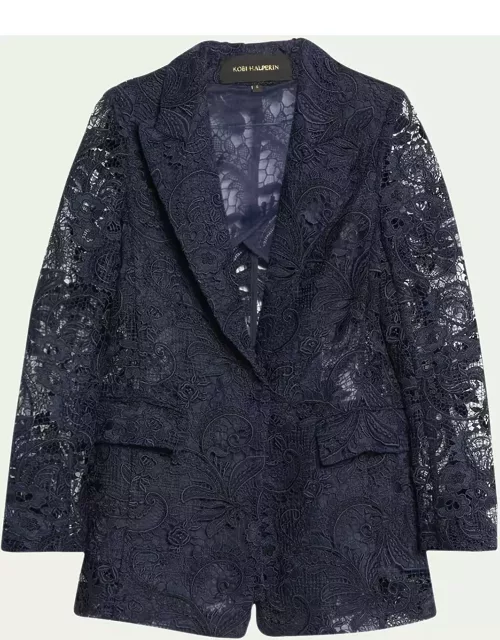 Joel Peak-Lapel Floral Lace Jacket