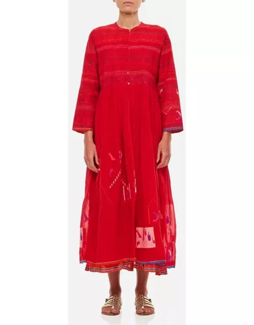 Injiri Cotton Midi Dress Red