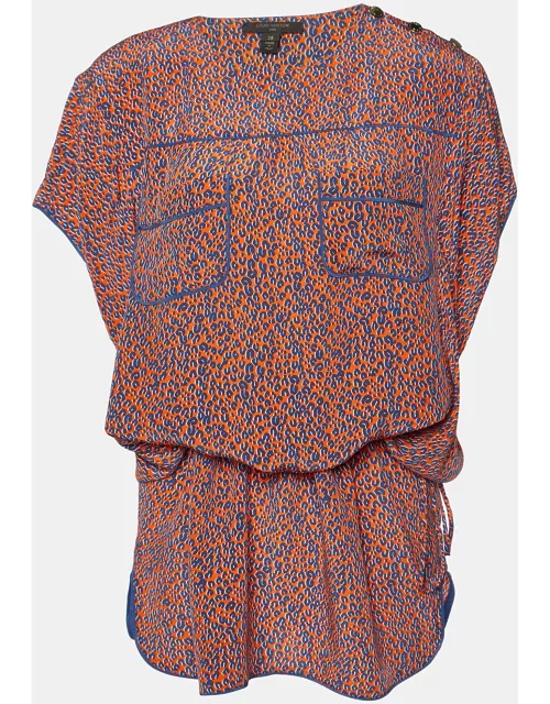 Louis Vuitton Orange Leopard Print Silk Elasticized Waist Mini Dress