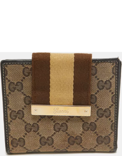 Gucci Beige/Brown GG Supreme Canvas Web Flap French Wallet