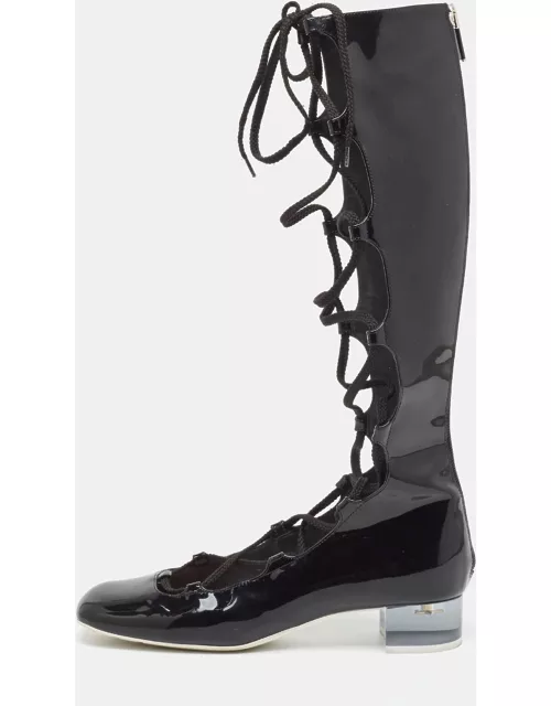 Dior Black Patent Diorarty Lace Up Boot