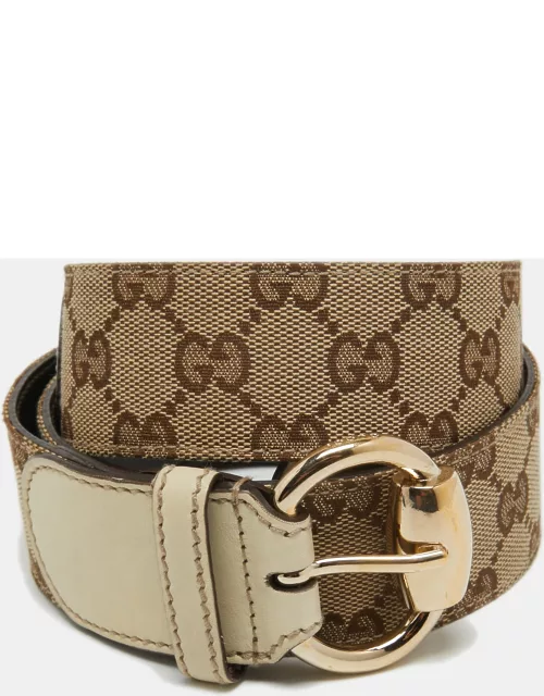 Gucci Beige/Cream GG Canvas and Leather Horsebit Ring Buckle Belt 85 C