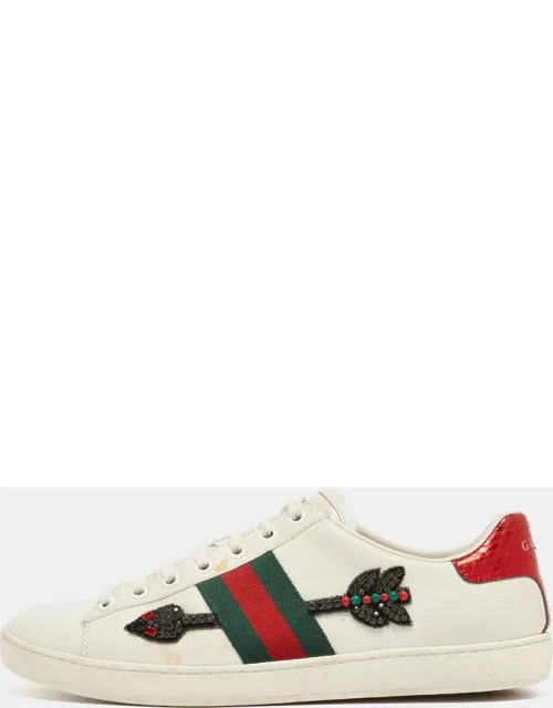 Gucci White Leather and Python Embossed Ace Low Top Sneaker