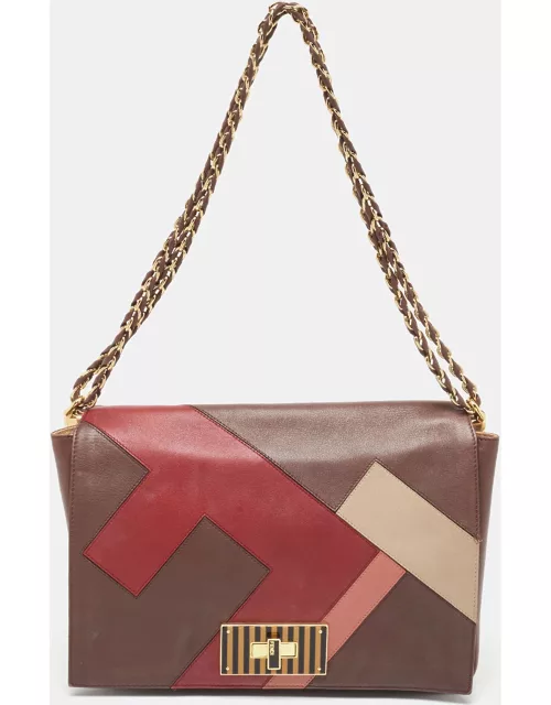 Fendi Burgundy/Multicolor Leather Large Claudia Shoulder Bag