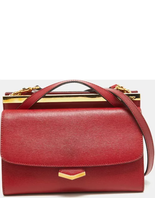 Fendi Red Leather Mini Demi Jour Top Handle Bag