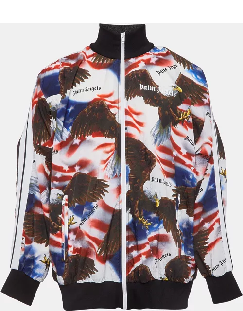 Palm Angels Multicolor Eagle Print Nylon Zip Front Bomber Jacket
