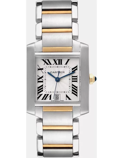 Cartier Tank Francaise Steel Yellow Gold Silver Dial Mens Watch W51005Q4 28.0 mm x 32.0 m