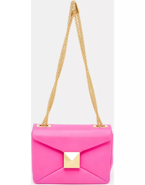 Valentino Pink Leather One Stud Flap Shoulder Bag