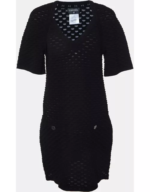 Chanel Black Textured Knit Knee-Length Dress
