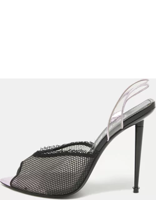 Tom Ford Pink/Black Mesh and PVC Peep Toe Slingback Sandal