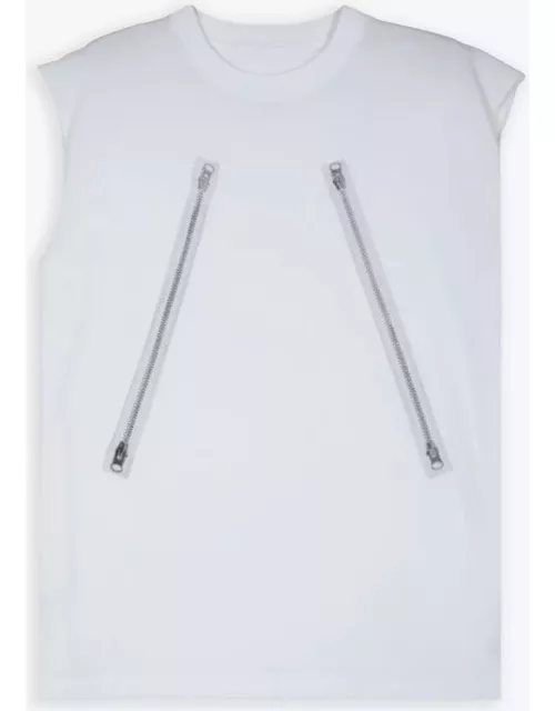 MM6 Maison Margiela Canottiera White Sleveless T-shirt With Zip Print