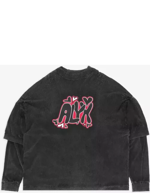1017 ALYX 9SM Double Sleeve Needle Punch Grafic T-shirt Black distressed jersey double sleeves t-shirt with logo - Double Sleeve Needle Punch Graphic T-shirt