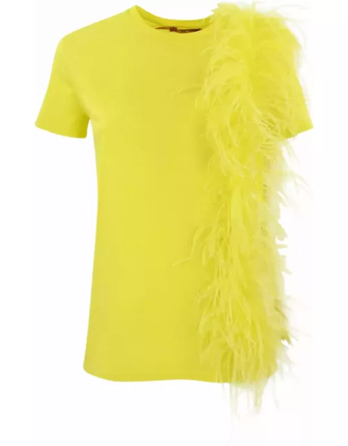 Max Mara Studio Cotton T-shirt With Feather