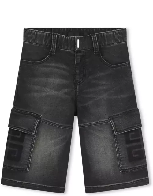 Givenchy 4g Denim Cargo Bermuda Shorts In Black