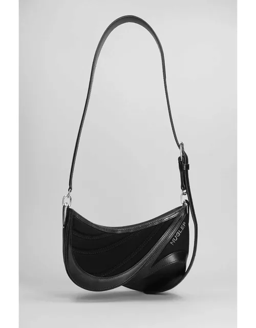 Mugler Shoulder Bag In Black Leather And Fabric