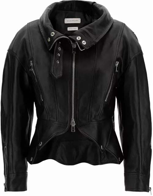 Alexander McQueen Biker Jacket With Zip And Cut-out In Smooth Leather
