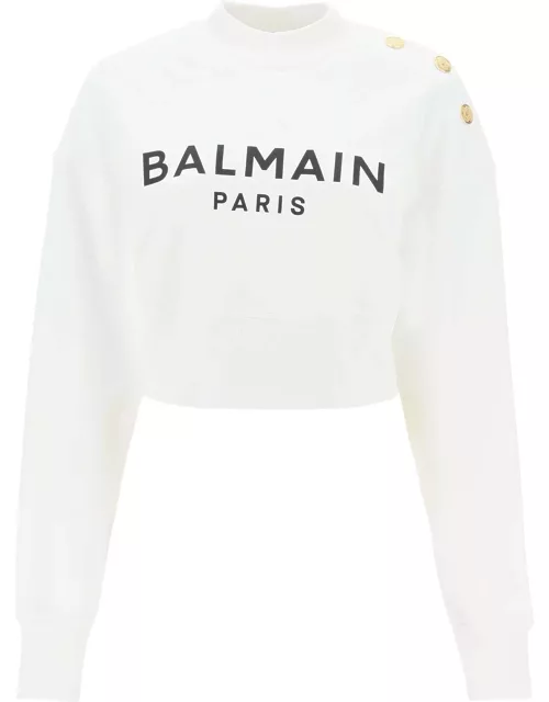 Balmain Cropped Sweatshirt With Logo Print And Button