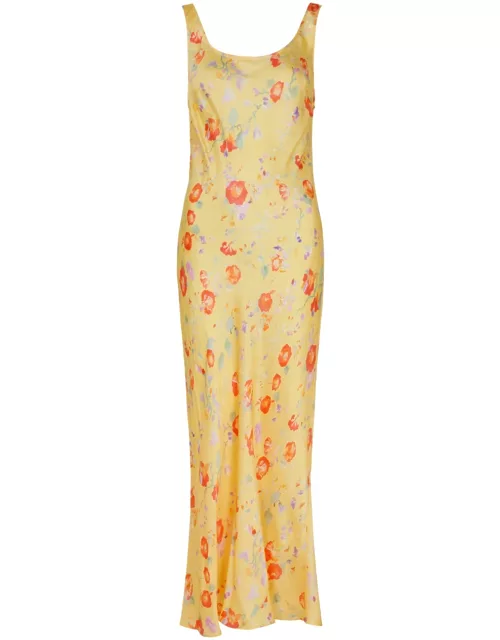 Rixo Bondi Floral-print Satin Midi Slip Dress - Yellow - 14 (UK14 / L)